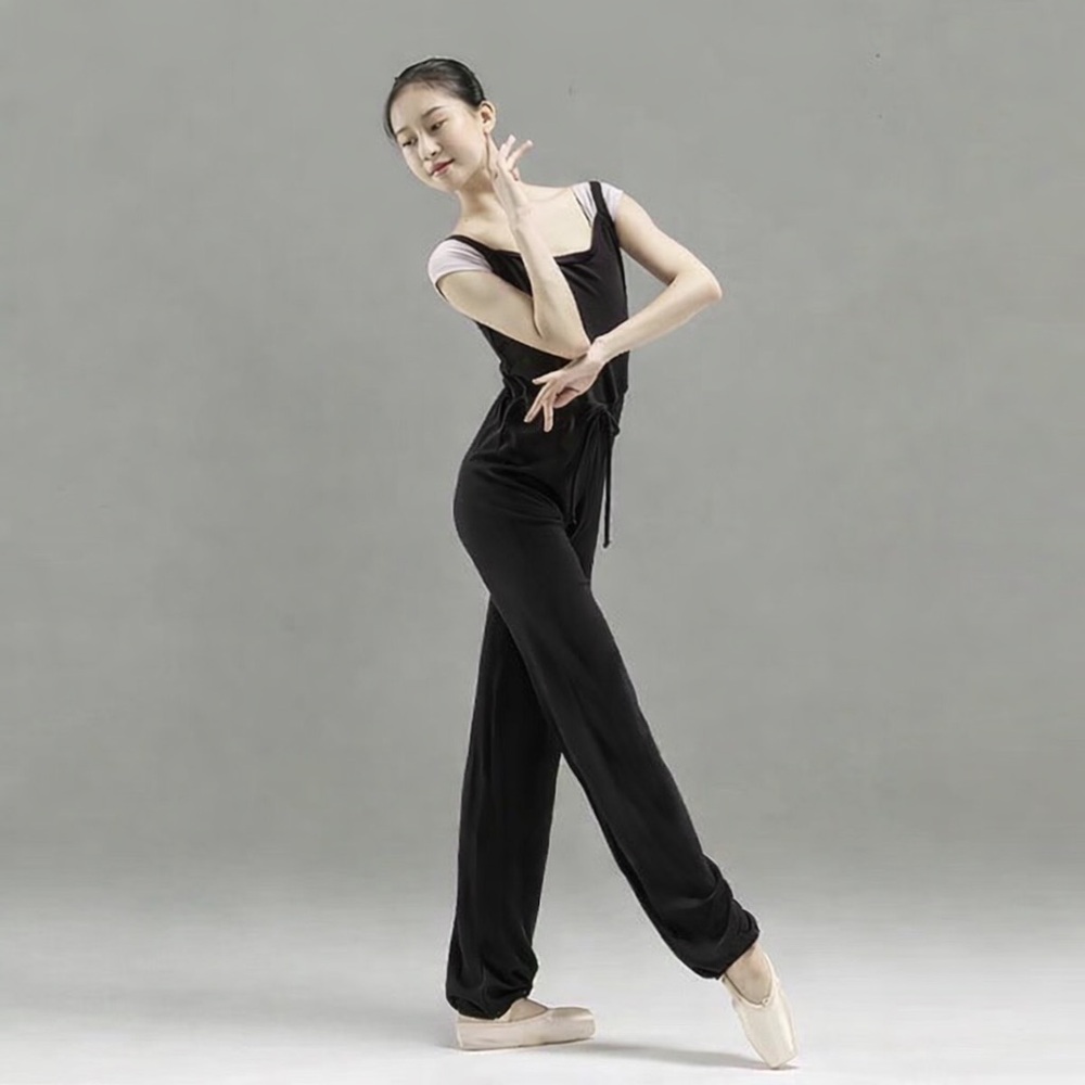 Black Wide-Leg Dance warmup Jumpsuit